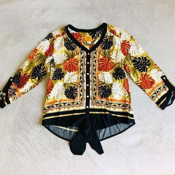 NWOT Ruby Road Palm Leaves Tie Front Blouse - Picture 5 of 16